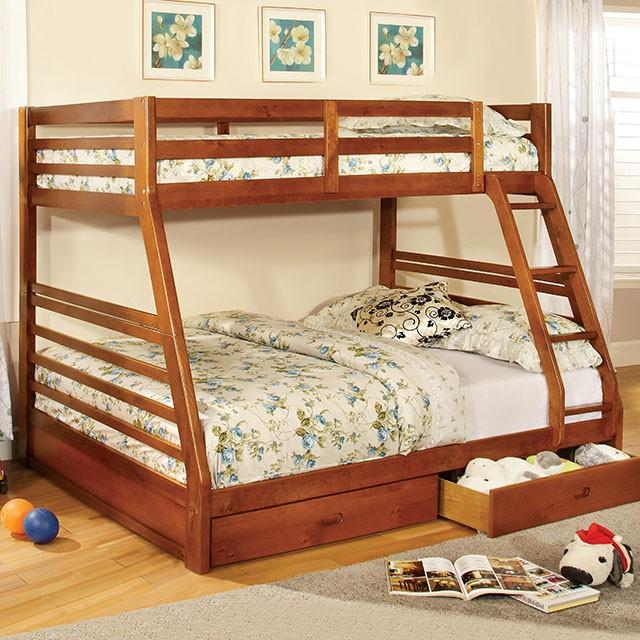 California II Cherry Twin/Full Bunk Bed w/ 2 Drawers Cherry, Walnut, Grey, &Oak - Furniture Stars (Chicago, IL)