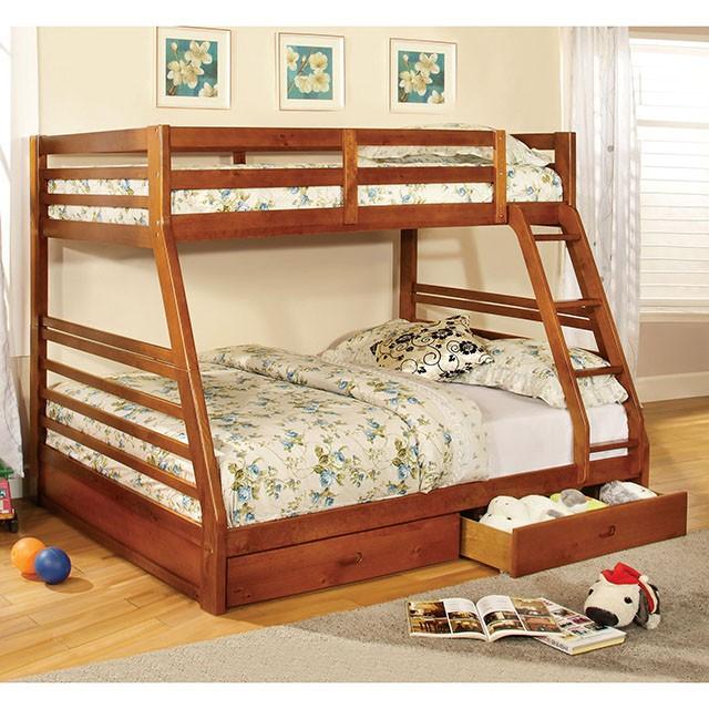 California II Cherry Twin/Full Bunk Bed w/ 2 Drawers Cherry, Walnut, Grey, &Oak