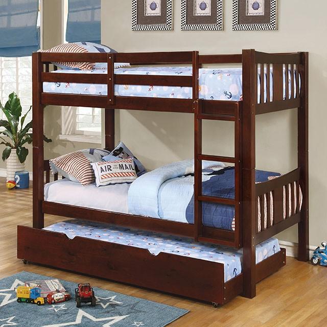Cameron Dark Walnut, White & Gray Full/Full Bunk Bed - Furniture Stars (Chicago, IL)