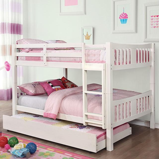 Cameron Dark Walnut, White & Gray Full/Full Bunk Bed - Furniture Stars (Chicago, IL)