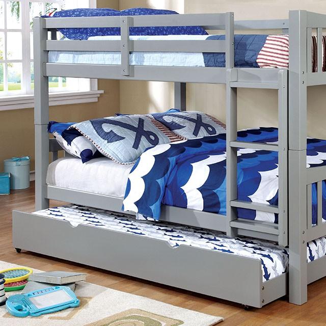 Cameron Dark Walnut, White & Gray Full/Full Bunk Bed - Furniture Stars (Chicago, IL)