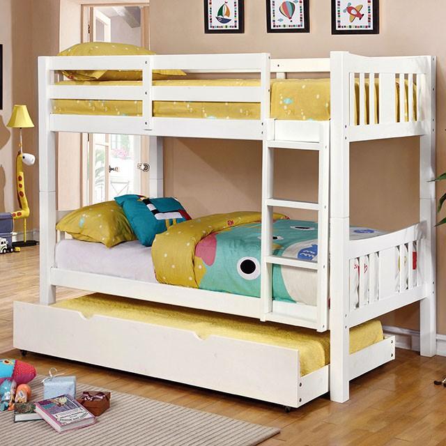 Cameron Dark Walnut, White & Gray Full/Full Bunk Bed - Furniture Stars (Chicago, IL)