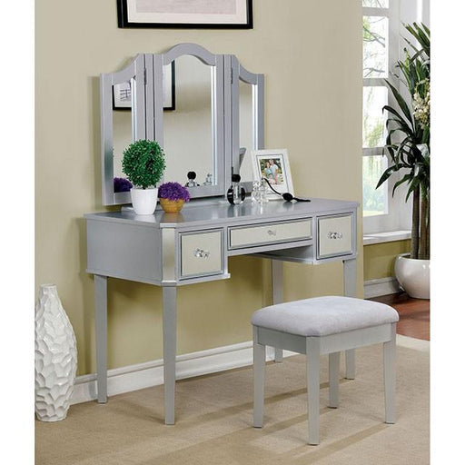 CLARISSE Silver Vanity w/ Stool - Furniture Stars (Chicago, IL)