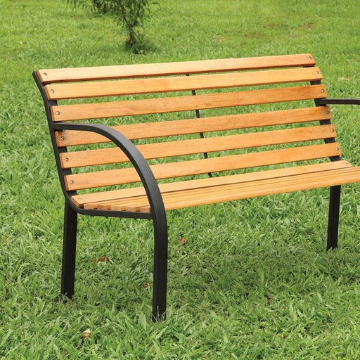 DUMAS Oak/Black Patio Wooden Bench - Furniture Stars (Chicago, IL)