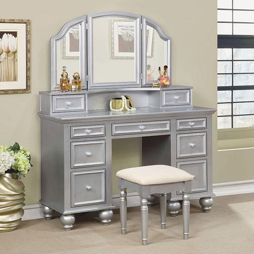ATHY Silver Vanity w/ Stool - Furniture Stars (Chicago, IL)