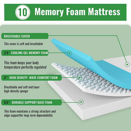 Coreopsis 10" Twin Memory Foam Wave Comfort - Furniture Stars (Chicago, IL)