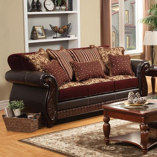 Franklin Burgundy/Espresso Sofa, Burgundy - Furniture Stars (Chicago, IL)