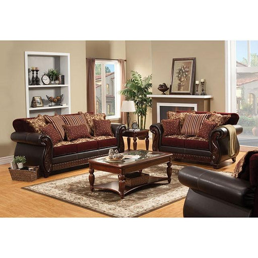 Franklin Burgundy/Espresso Love Seat, Burgundy - Furniture Stars (Chicago, IL)