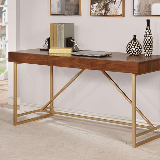 Halstein Light Walnut/Gold Desk - Furniture Stars (Chicago, IL)