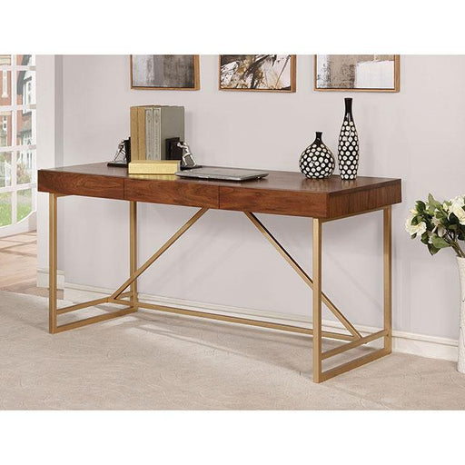 Halstein Light Walnut/Gold Desk - Furniture Stars (Chicago, IL)