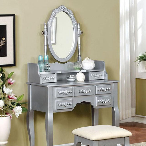 Harriet Silver Vanity w/ Stool - Furniture Stars (Chicago, IL)