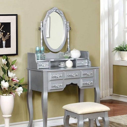 Harriet Silver Vanity w/ Stool - Furniture Stars (Chicago, IL)