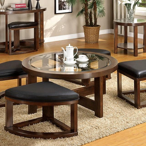 Crystal Cove II Dark Walnut Round Coffee Table w/ 4 Stools - Furniture Stars (Chicago, IL)