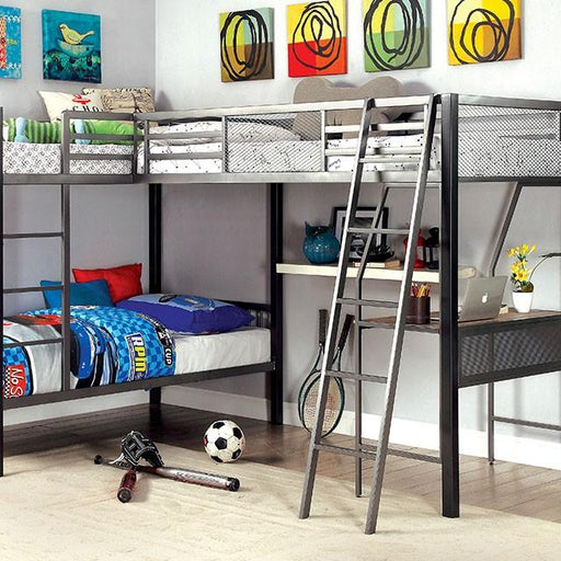 BALLARAT Silver Triple Twin Bunk Bed w/ Desk - Furniture Stars (Chicago, IL)