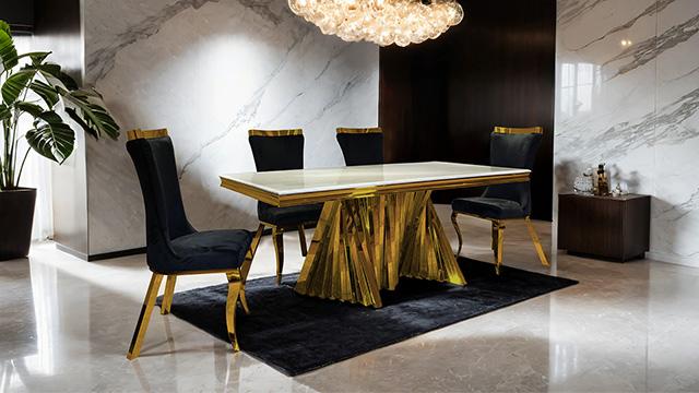 Basilicata 7 Pc Dining Table Set Chrome & Gold 5 - Furniture Stars (Chicago, IL)