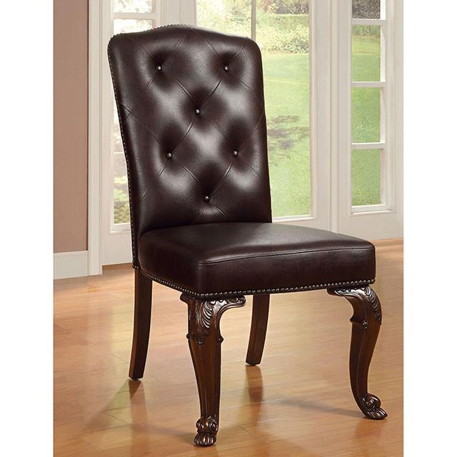 Bellagio Brown Cherry/Pattern Leatherette Side Chair (2/CTN) - Furniture Stars (Chicago, IL)