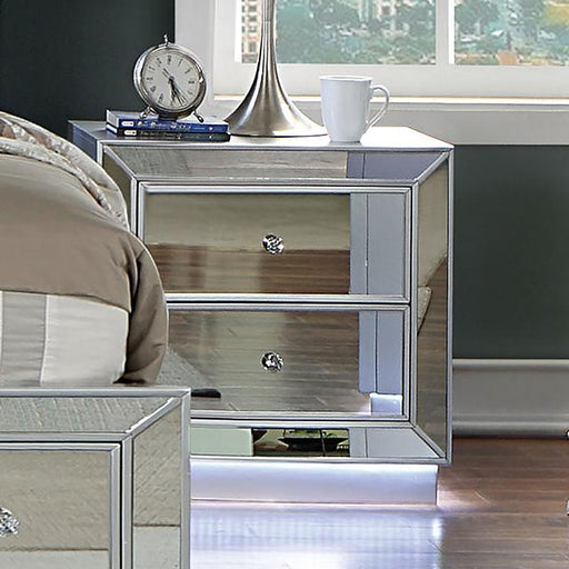 BELLADONNA Night Stand w/ LED & USB, Silver - Furniture Stars (Chicago, IL)