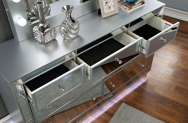 BELLADONNA Dresser w/ LED, Silver - Furniture Stars (Chicago, IL)