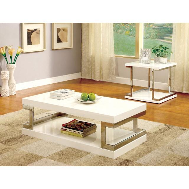 MEDA White/Chrome End Table, White - Furniture Stars (Chicago, IL)