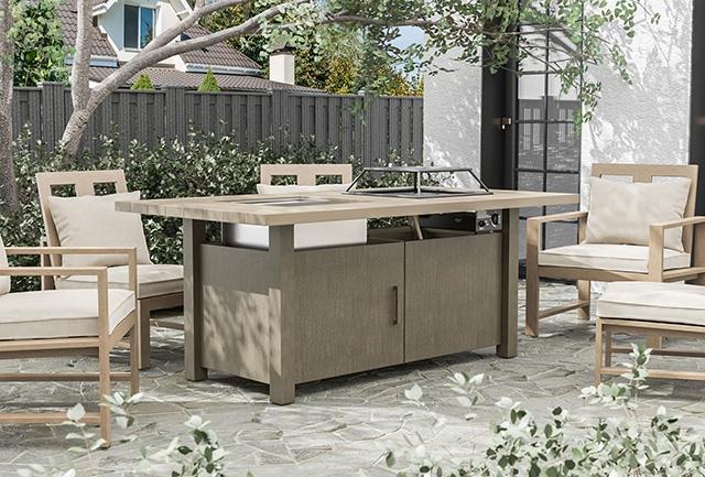 Bordeaux Dining Table w/ Fire Pit & Cooler - Furniture Stars (Chicago, IL)