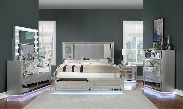BELLADONNA Night Stand w/ LED & USB, Silver - Furniture Stars (Chicago, IL)