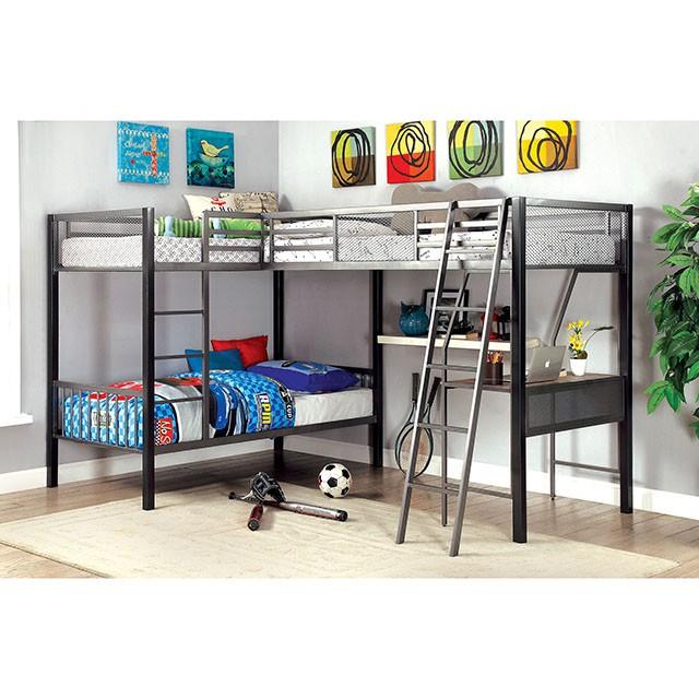 BALLARAT Silver Triple Twin Bunk Bed w/ Desk - Furniture Stars (Chicago, IL)