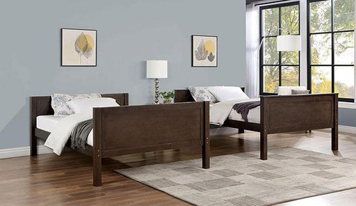 STAMOS Full/Full, Twin/Full, & Twin/twin Bunk Bed, Walnut - Furniture Stars (Chicago, IL)
