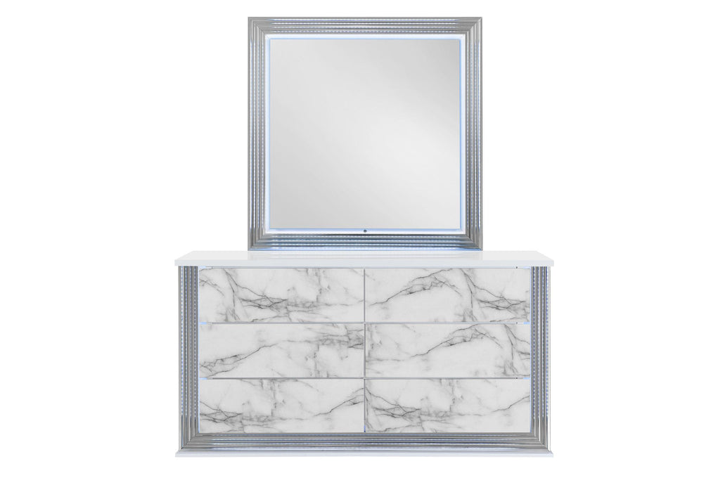 YLIME WHITE MARBLE MIRROR WITH LED - Furniture Stars (Chicago, IL)