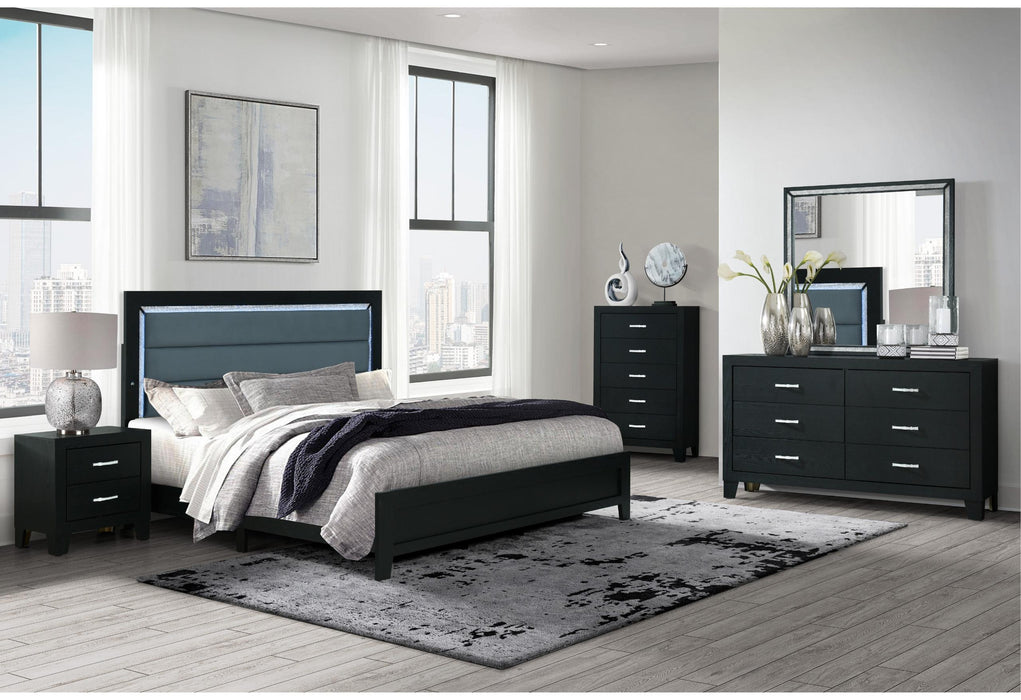 REID BLACK FULL BED GROUP WITH LED - Furniture Stars (Chicago, IL)