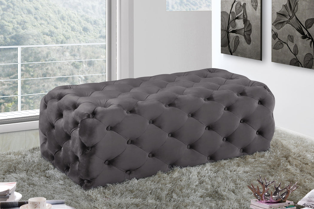 Casey Grey Velvet Ottoman/Bench