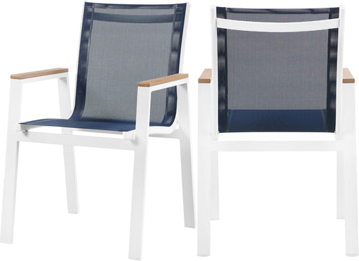 Nizuc Navy Mesh Waterproof Fabric Outdoor Patio Aluminum Mesh Dining Arm Chair image