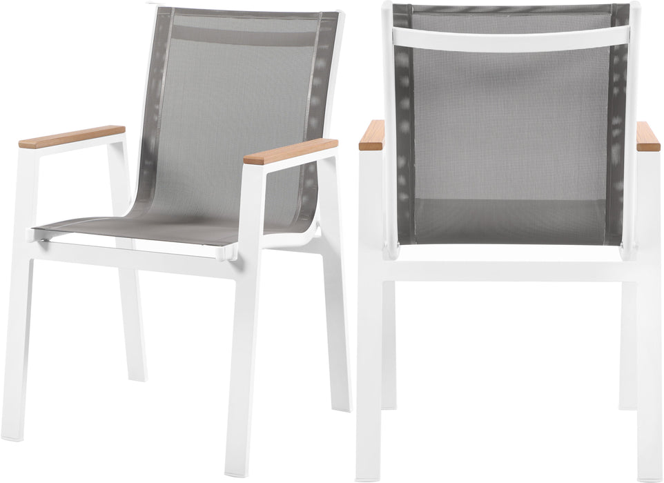 Nizuc Grey Mesh Waterproof Fabric Outdoor Patio Aluminum Mesh Dining Arm Chair image