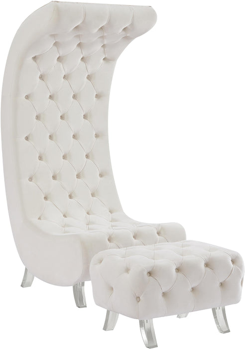 Crescent Cream Velvet Ottoman - Furniture Stars (Chicago, IL)