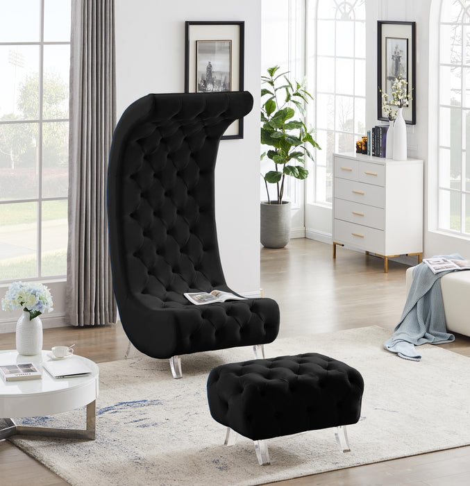 Crescent Black Velvet Ottoman - Furniture Stars (Chicago, IL)
