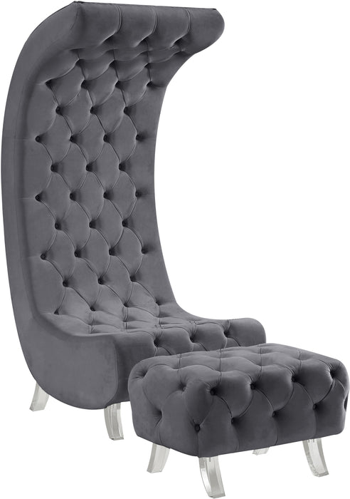 Crescent Grey Velvet Ottoman - Furniture Stars (Chicago, IL)