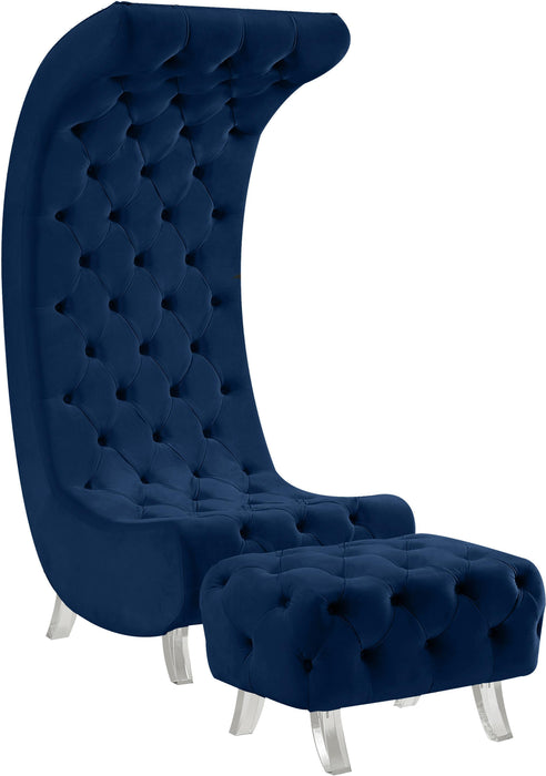 Crescent Navy Velvet Ottoman - Furniture Stars (Chicago, IL)