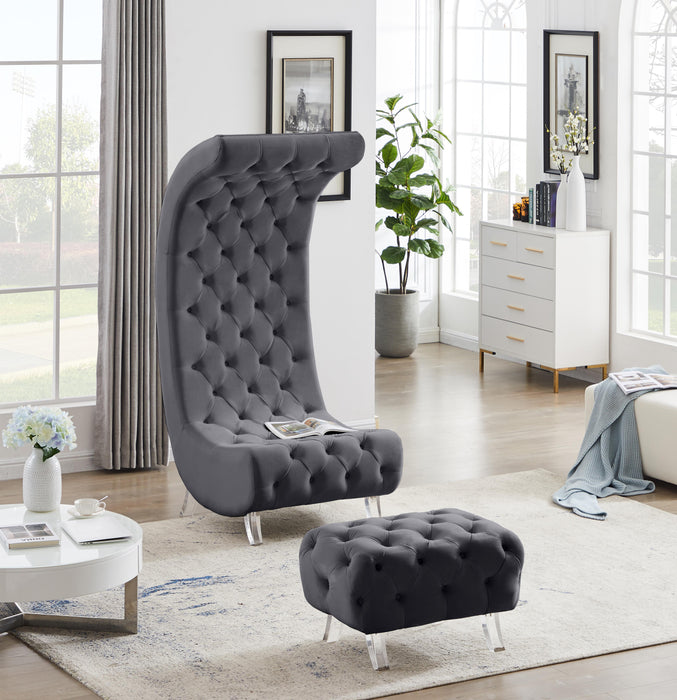 Crescent Grey Velvet Ottoman - Furniture Stars (Chicago, IL)