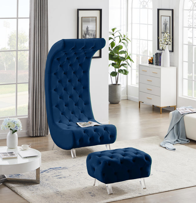 Crescent Navy Velvet Ottoman - Furniture Stars (Chicago, IL)