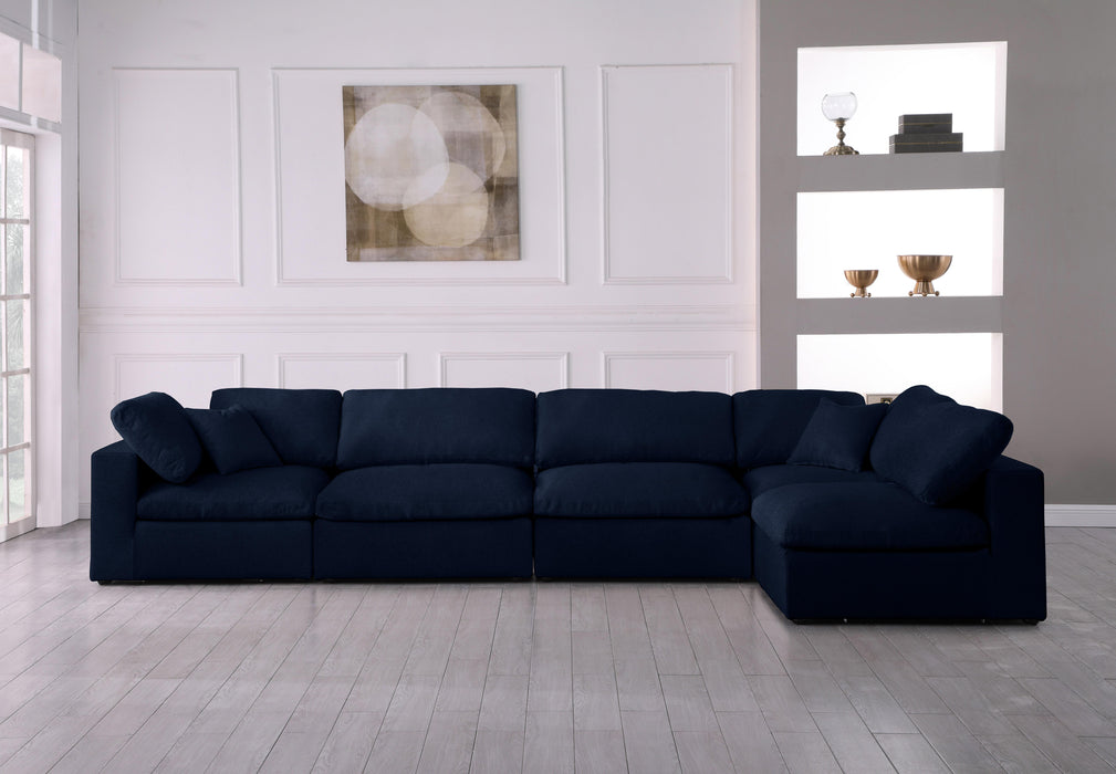 Serene Navy Linen Fabric Deluxe Cloud Modular Sectional