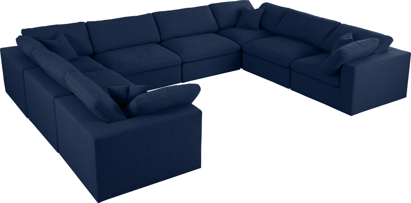 Serene Navy Linen Fabric Deluxe Cloud Modular Sectional