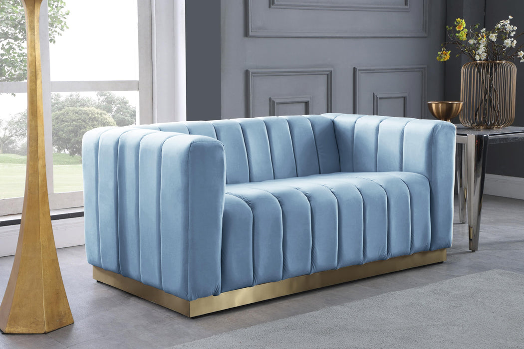 Marlon Sky Blue Velvet Loveseat