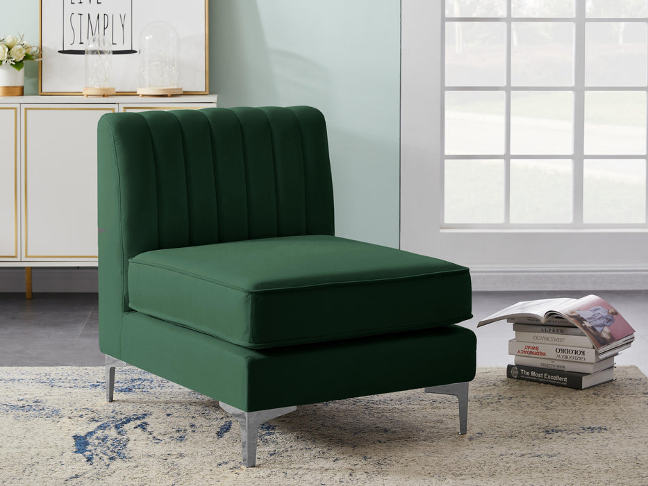 Alina Green Velvet Armless Chair