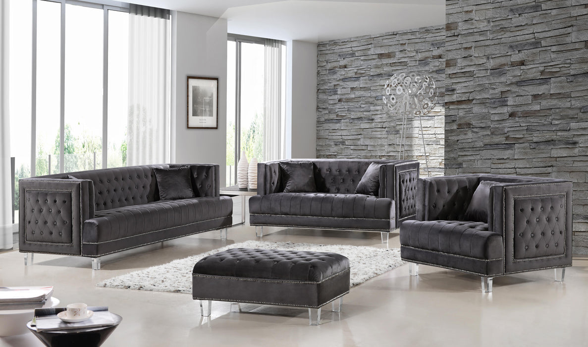 Lucas Grey Velvet Ottoman - Furniture Stars (Chicago, IL)