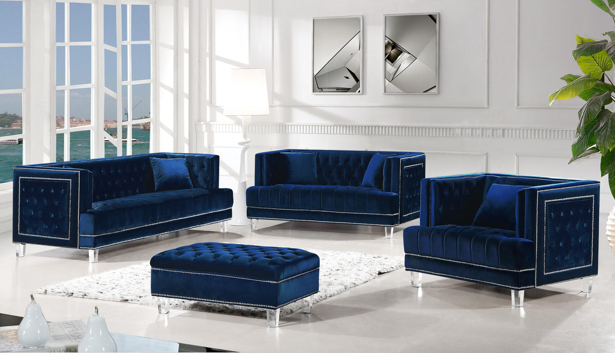 Lucas Navy Velvet Ottoman - Furniture Stars (Chicago, IL)