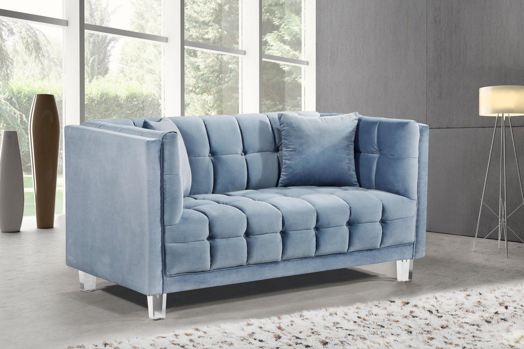 Mariel Sky Blue Velvet Loveseat