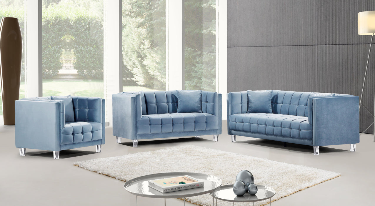 Mariel Sky Blue Velvet Loveseat - Furniture Stars (Chicago, IL)