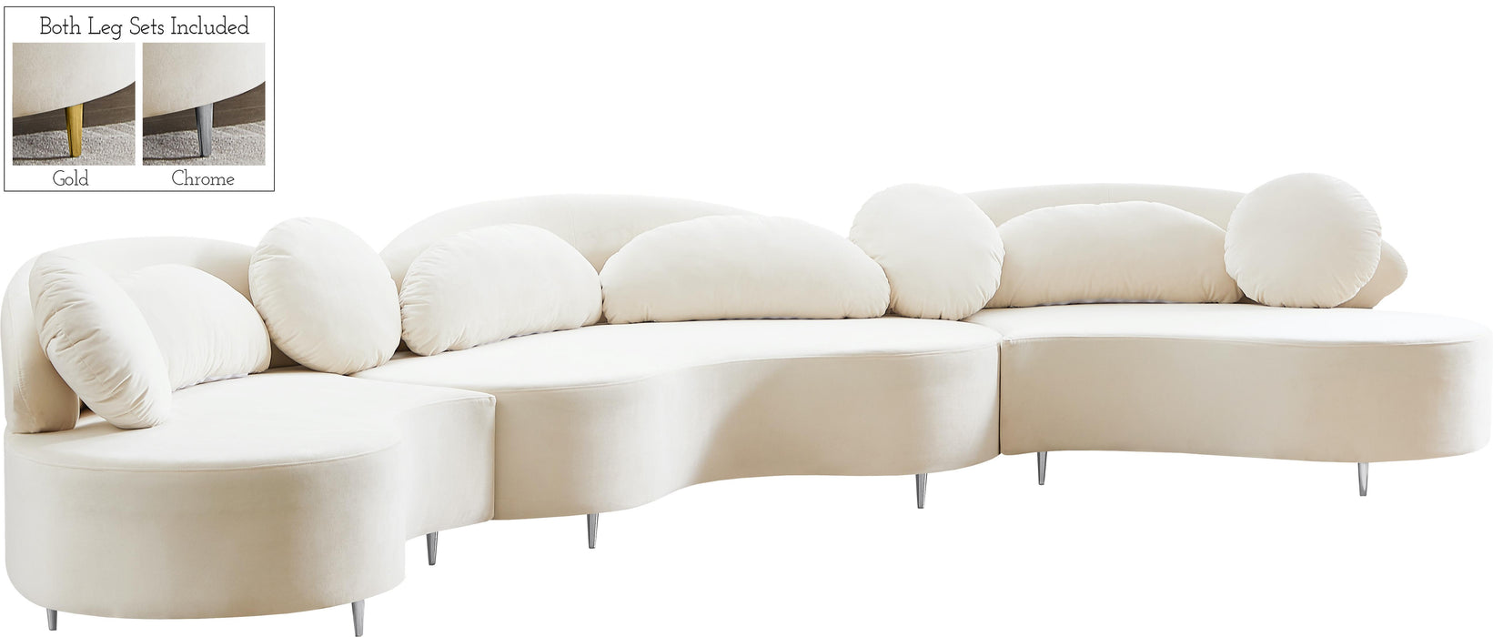 Vivacious Cream Velvet 3pc. Sectional (3 Boxes)