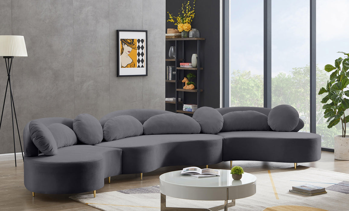 Vivacious Grey Velvet 3pc. Sectional (3 Boxes)