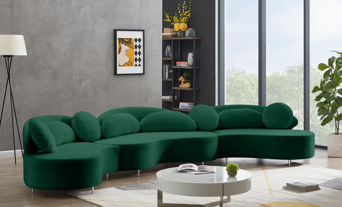 Vivacious Green Velvet 3pc. Sectional (3 Boxes) - Furniture Stars (Chicago, IL)
