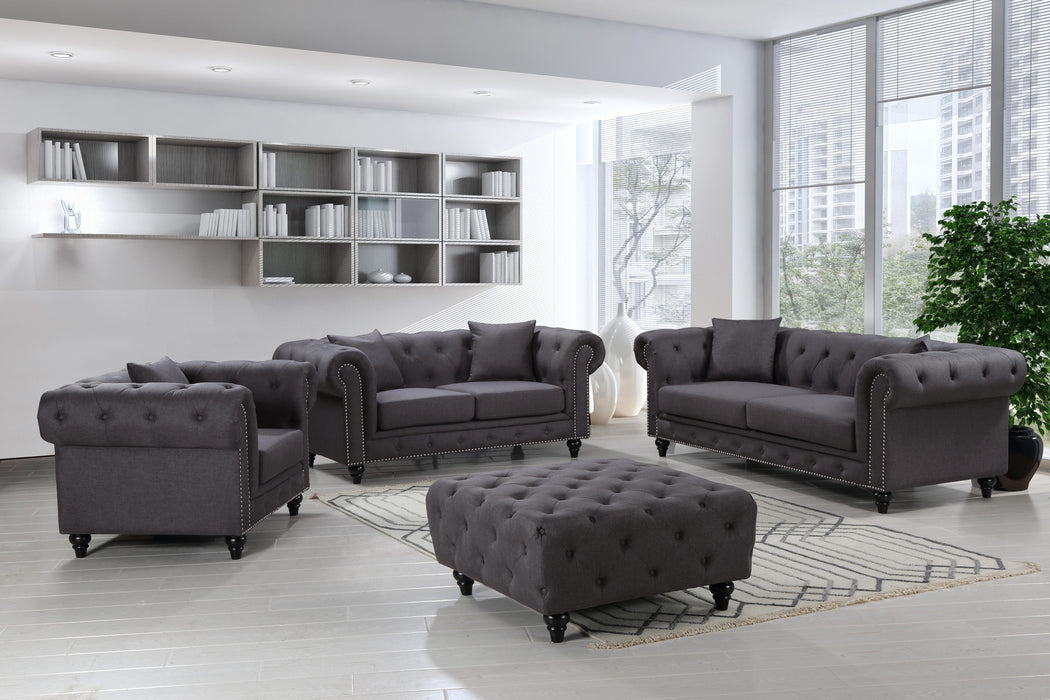Chesterfield Grey Linen Ottoman - Furniture Stars (Chicago, IL)